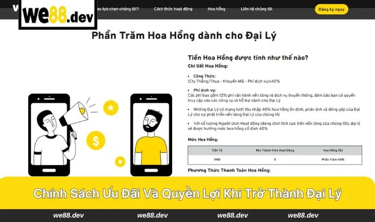 Đại Lý WE88 3 Chính sách hoa hồng minh bạch và quyền lợi hấp dẫn cho đại lý.