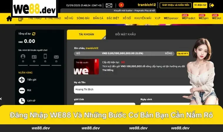 Đăng Nhập WE88 1 Giao diện đăng nhập nhanh chóng và thân thiện cho người dùng