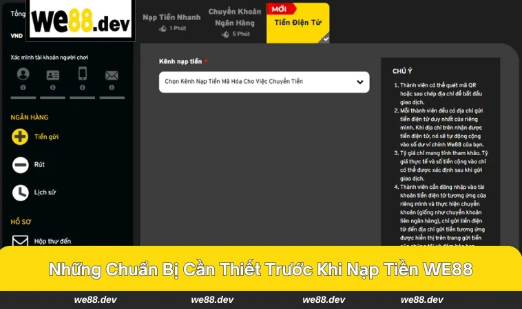 Nạp Tiền WE88 1 Giao diện đăng ký và xác minh tài khoản tại WE88.